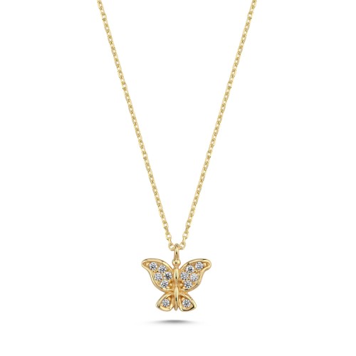 14 Ayar Altın Minimal Taşlı Kelebek Kolye - CNG Jewels