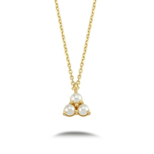 14 Ayar Altın Minimal Tria İncili Üçgen Kolye - CNG Jewels