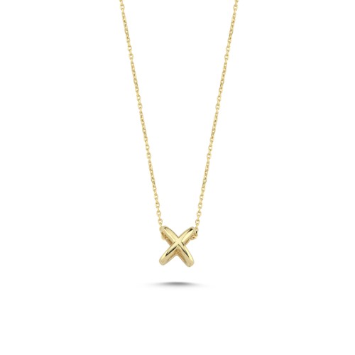 14 Ayar Altın Minimal X Kolye - CNG Jewels