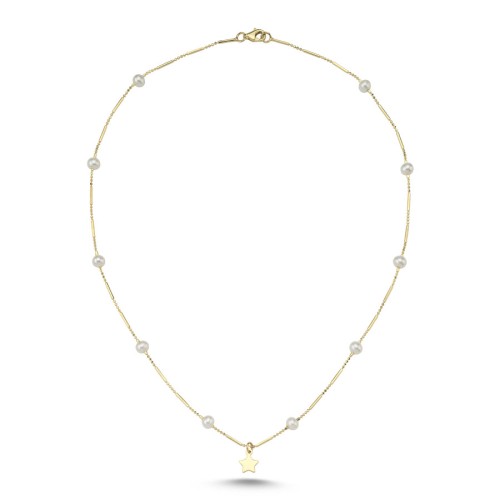14 Ayar Altın Minimal Yıldız İnci Kolye - CNG Jewels (1)