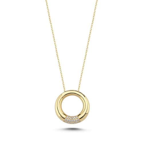 14 Ayar Altın Modern Tasarım Taşlı Çember Kolye - CNG Jewels
