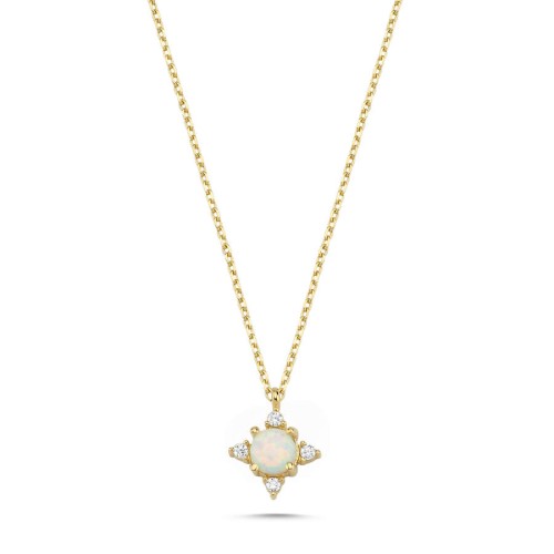 14 Ayar Altın Opal Taşlı Minimal Kutup Yıldızı Kolye - CNG Jewels