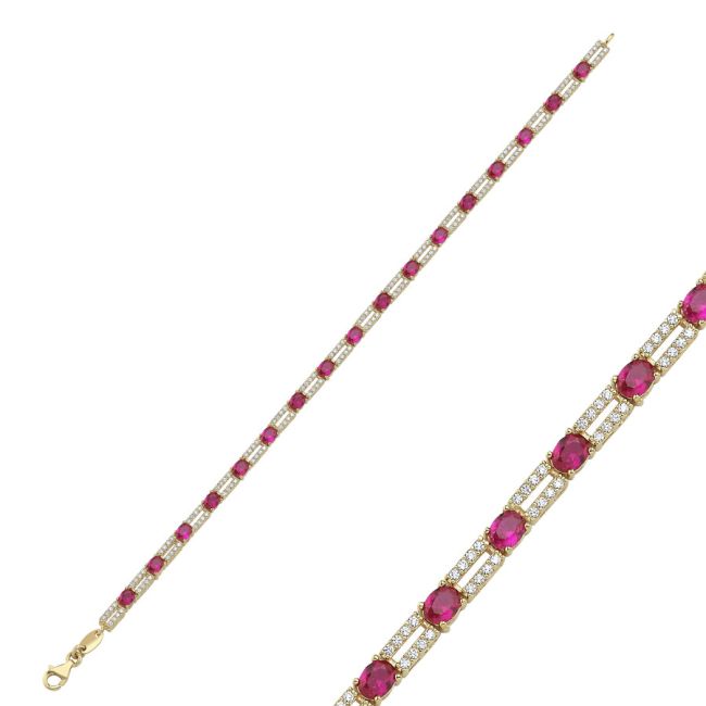 14 Ayar Altın Oval Ruby Işık Seli Su Yolu Bileklik - 1