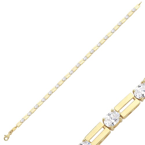 14 Ayar Altın Oval Taşlı Işık Seli Su Yolu Bileklik - 1