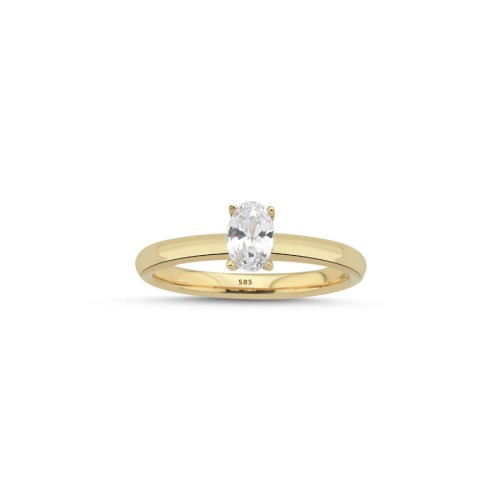 14 Ayar Altın Oval Tektaş Yüzük - CNG Jewels