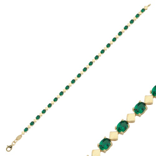 14 Ayar Altın Oval Yeşil Işık Seli Su Yolu Bileklik - CNG Jewels
