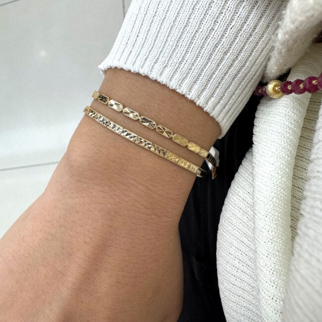 14 Ayar Altın Parlak Kalem İşli Su Yolu Bileklik - 2