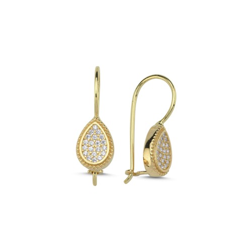 14 Ayar Altın Pave Damla Çengelli Küpe - CNG Jewels