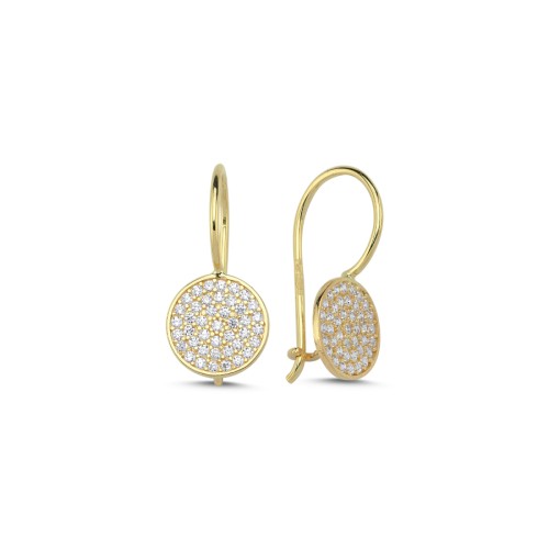 14 Ayar Altın Pave Taşlı Çengelli Küpe - CNG Jewels