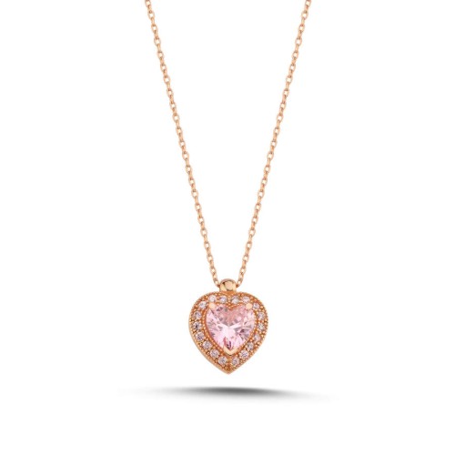 14 Ayar Altın Pembe Kalp Rose Kolye - CNG Jewels