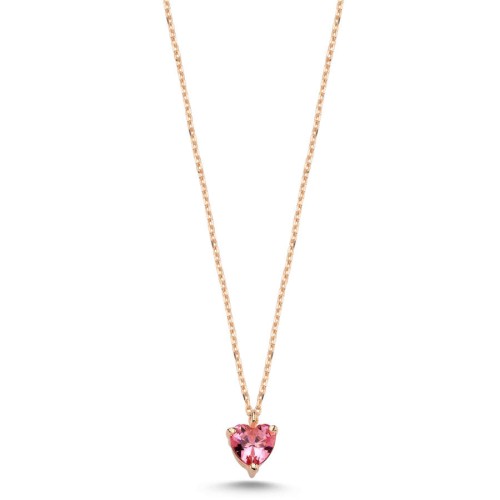 14 Ayar Altın Pembe Kalp Tektaş Rose Kolye - CNG Jewels