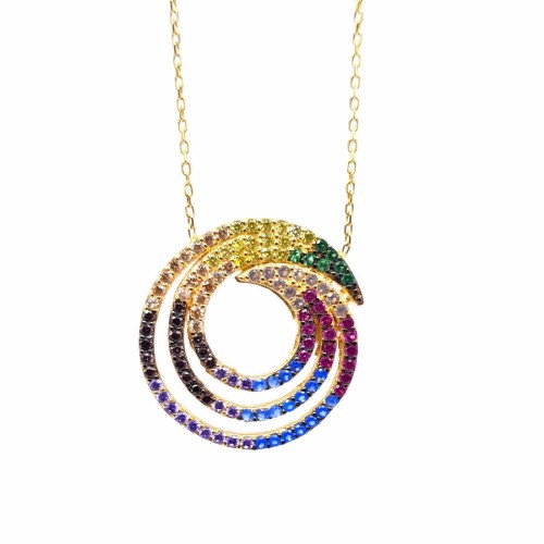 14 Ayar Altın Renkli Taşlı Lava Kolye - CNG Jewels