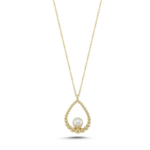 14 Ayar Altın Süzme Damla İnci Kolye - CNG Jewels