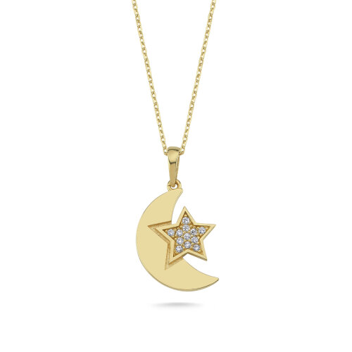 14 Ayar Altın Tasarım Ay Yıldız Kolye - CNG Jewels