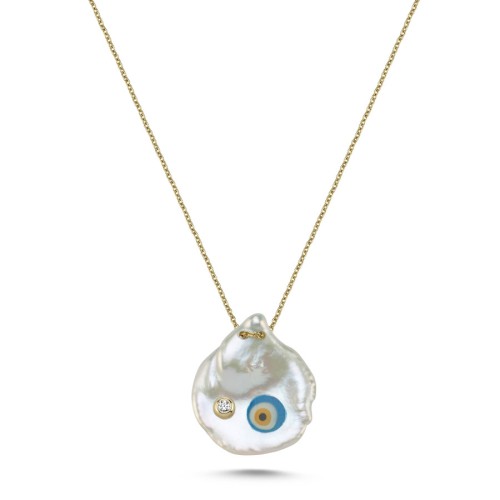 14 Ayar Altın Tasarım Doğal İncili Göz Kolye - CNG Jewels
