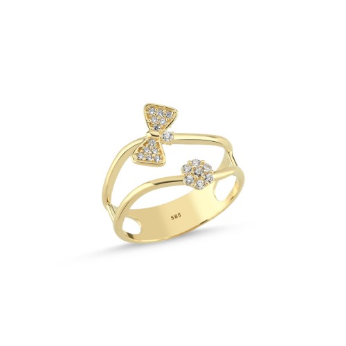 14 Ayar Altın Taşlı Fiyonk Yüzük - CNG Jewels