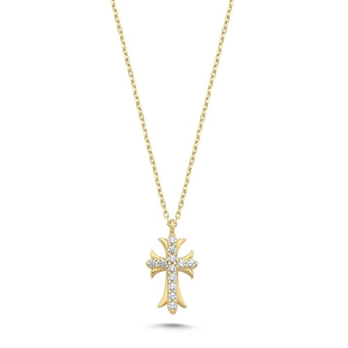 14 Ayar Altın Taşlı Haç Kolye - CNG Jewels