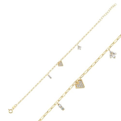 14 Ayar Altın Taşlı Kalp Charm Bileklik - CNG Jewels
