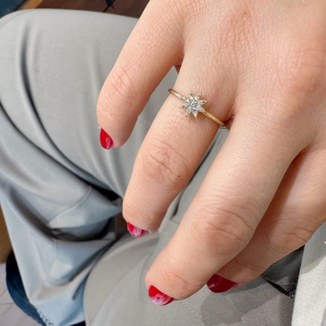 14 Ayar Altın Taşlı Küçük Kutup Yıldızı Yüzük - 2