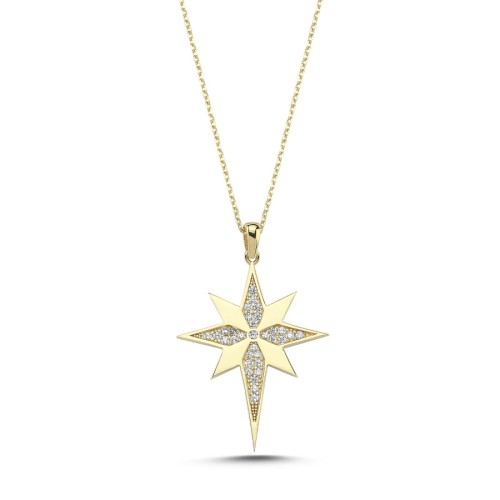 14 Ayar Altın Taşlı Kutup Yıldızı Kolye - CNG Jewels