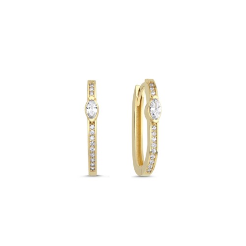 14 Ayar Altın Taşlı Markiz Oval Halka Küpe - CNG Jewels