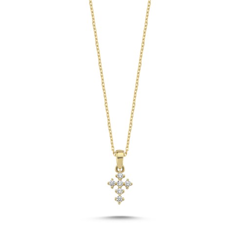 14 Ayar Altın Taşlı Mini Haç Kolye - CNG Jewels