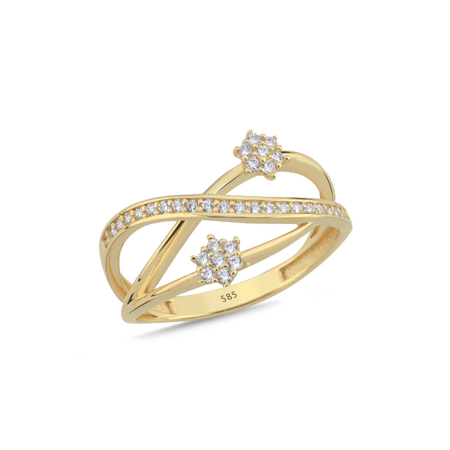14 Ayar Altın Taşlı Sarmal Tasarım Yüzük - CNG Jewels