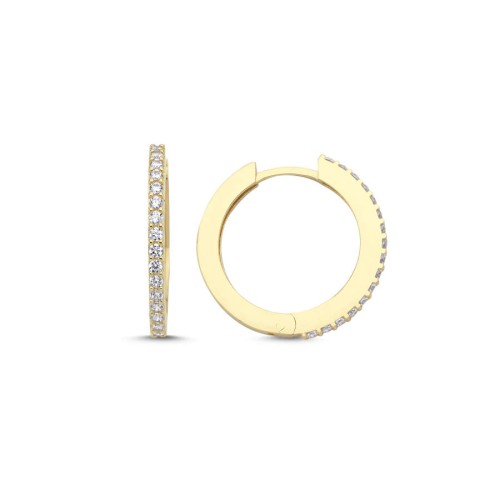 14 Ayar Altın Taşlı Tamtur Halka Küpe 17mm Çap - CNG Jewels