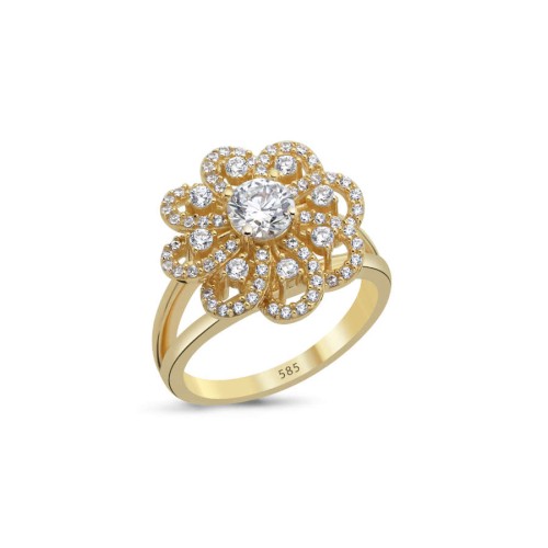 14 Ayar Altın Taşlı Tasarım Çiçek Yüzük - CNG Jewels (1)