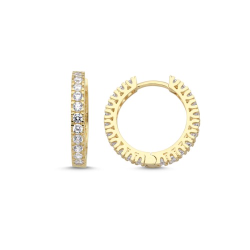 14 Ayar Altın Taşlı Tırnaklı Tamtur Halka Küpe 18mm Çap - CNG Jewels