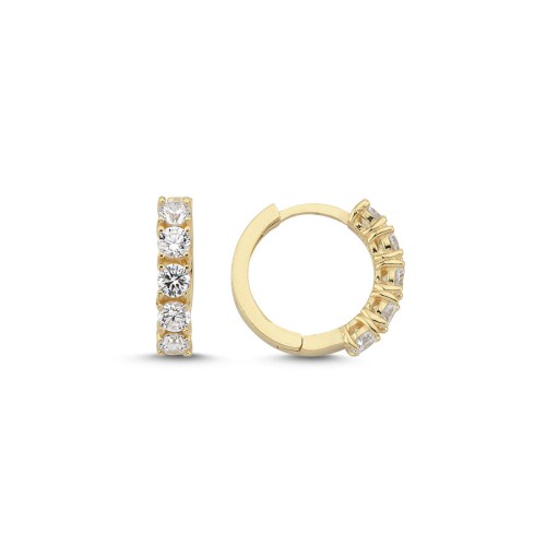 14 Ayar Altın Taşlı Yarım Tur Halka Küpe - CNG Jewels