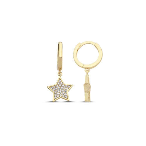 14 Ayar Altın Taşlı Yıldız Sallantılı Küpe - CNG Jewels (1)