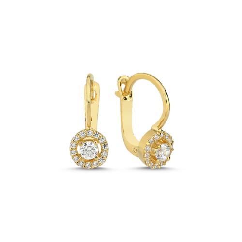 14 Ayar Altın Tektaş Sallantılı Küpe - CNG Jewels