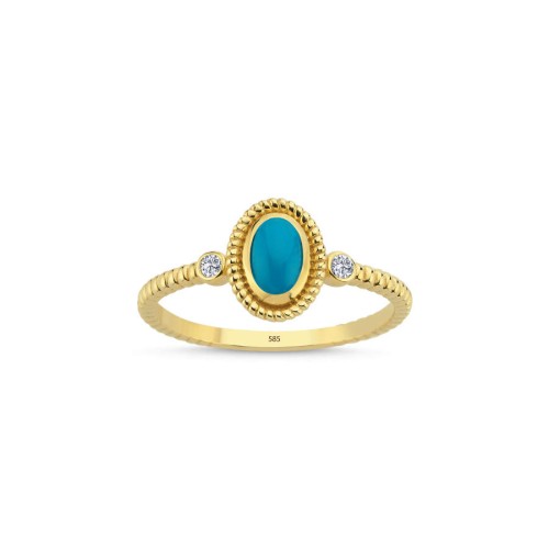 14 Ayar Altın Turkuaz Taşlı Burgu Kol Yüzük - CNG Jewels