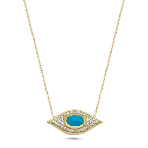 14 Ayar Altın Turkuaz Taşlı Göz Kolye - CNG Jewels