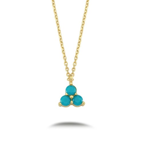 14 Ayar Altın Turkuaz Taşlı Tria Minimal Kolye - CNG Jewels