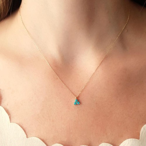 14 Ayar Altın Turkuaz Taşlı Tria Minimal Kolye - CNG Jewels (1)