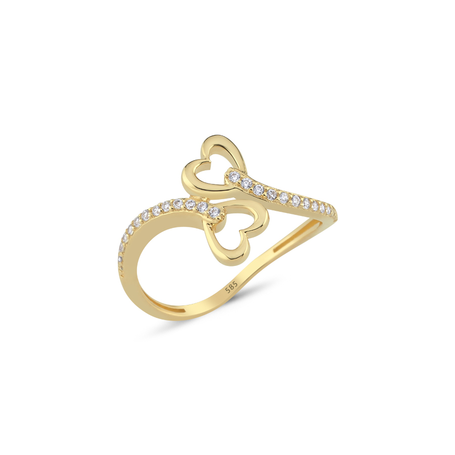 14 Ayar Altın Twin Kalp Yüzük - CNG Jewels