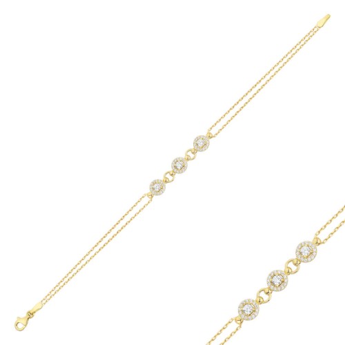 14 Ayar Altın Üçlü Taşlı Bileklik - CNG Jewels