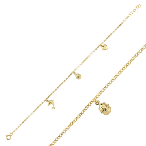 14 Ayar Altın Uğur Böceği Kalp Yunus Charm Bileklik - CNG Jewels (1)
