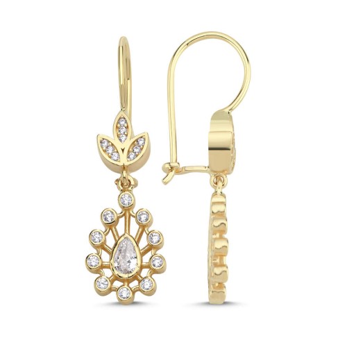 14 Ayar Altın Vintage Damla Taşlı Çengelli Küpe - CNG Jewels (1)