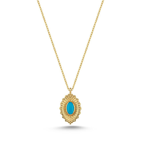 14 Ayar Altın Vintage Turkuaz Kolye - CNG Jewels