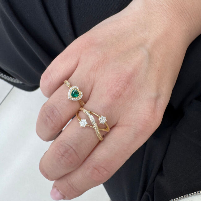 14 Ayar Altın Yeşil Kalp Yüzük - 2