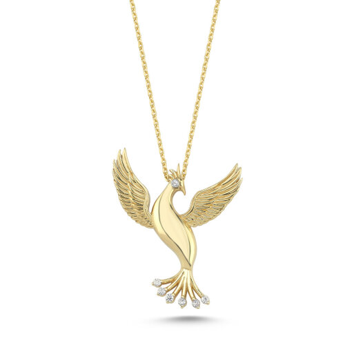 14 Ayar Altın Zümrüd-ü Anka Kuşu Kolye - CNG Jewels