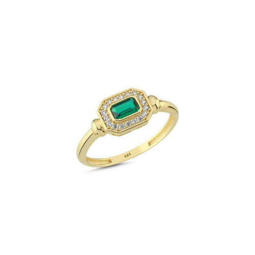 14 Ayar Altın Zümrüt Artdeco Yüzük - CNG Jewels