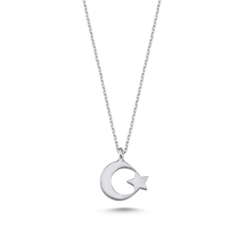 14 Ayar Beyaz Altın Ay Yıldız Kolye - CNG Jewels