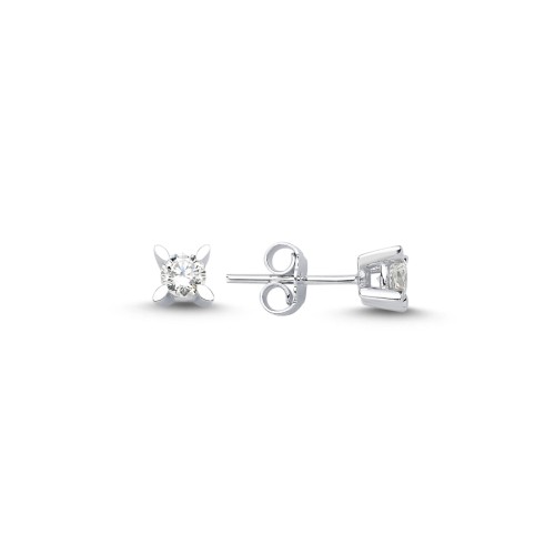 14 Ayar Beyaz Altın Badem Tırnaklı Küçük Tektaş Küpe - CNG Jewels