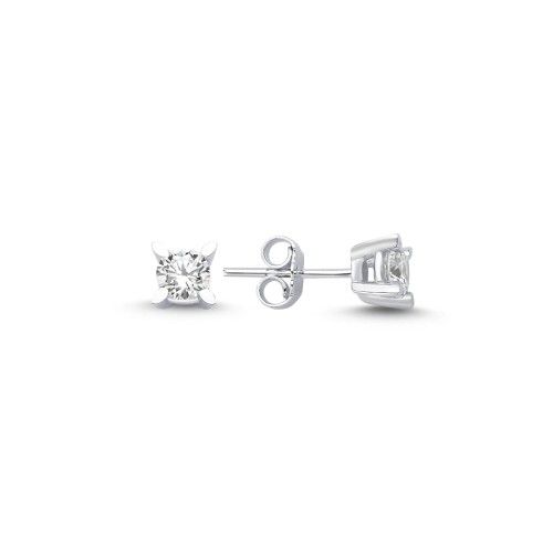 14 Ayar Beyaz Altın Badem Tırnaklı Tektaş Küpe - CNG Jewels