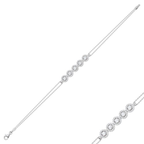 14 Ayar Beyaz Altın Beşli Taşlı Bileklik - CNG Jewels