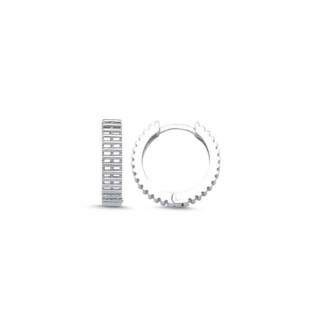 14 Ayar Beyaz Altın Çizgili Halka Küpe - 1